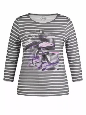 122353- Round Neck 3/4 Length Sleeve Striped T-shirt- Rabe