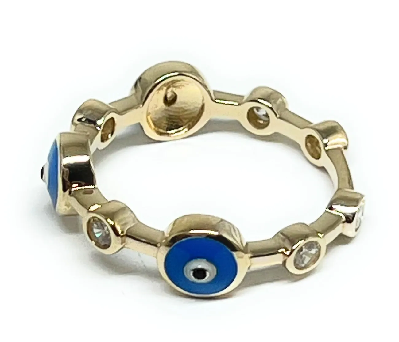 14k Solid Gold Evil Eye Blue CZ Band Ring (FC 215)