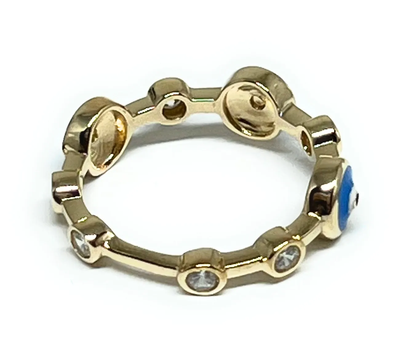 14k Solid Gold Evil Eye Blue CZ Band Ring (FC 215)