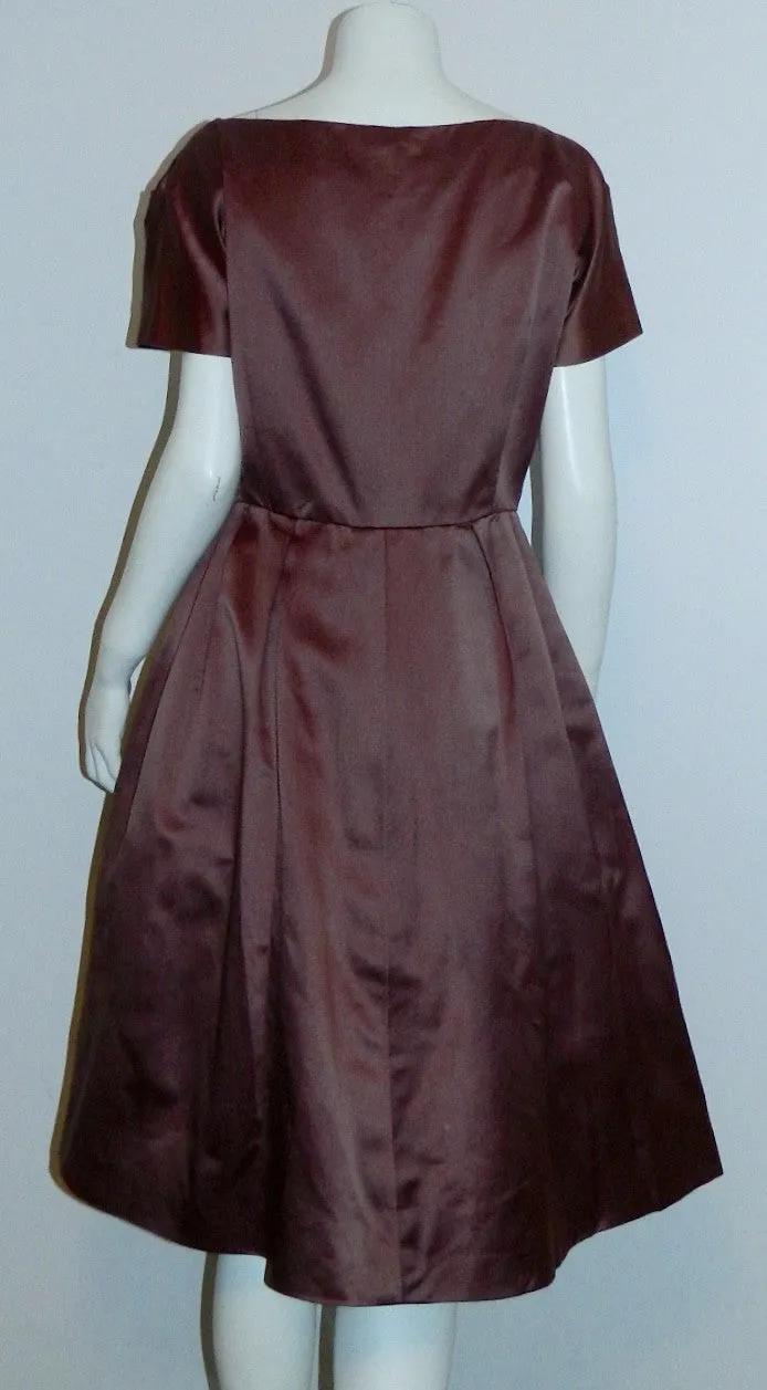 1950s silk satin party dress vintage Mildred Davis mauve 50s shirtwaist frock