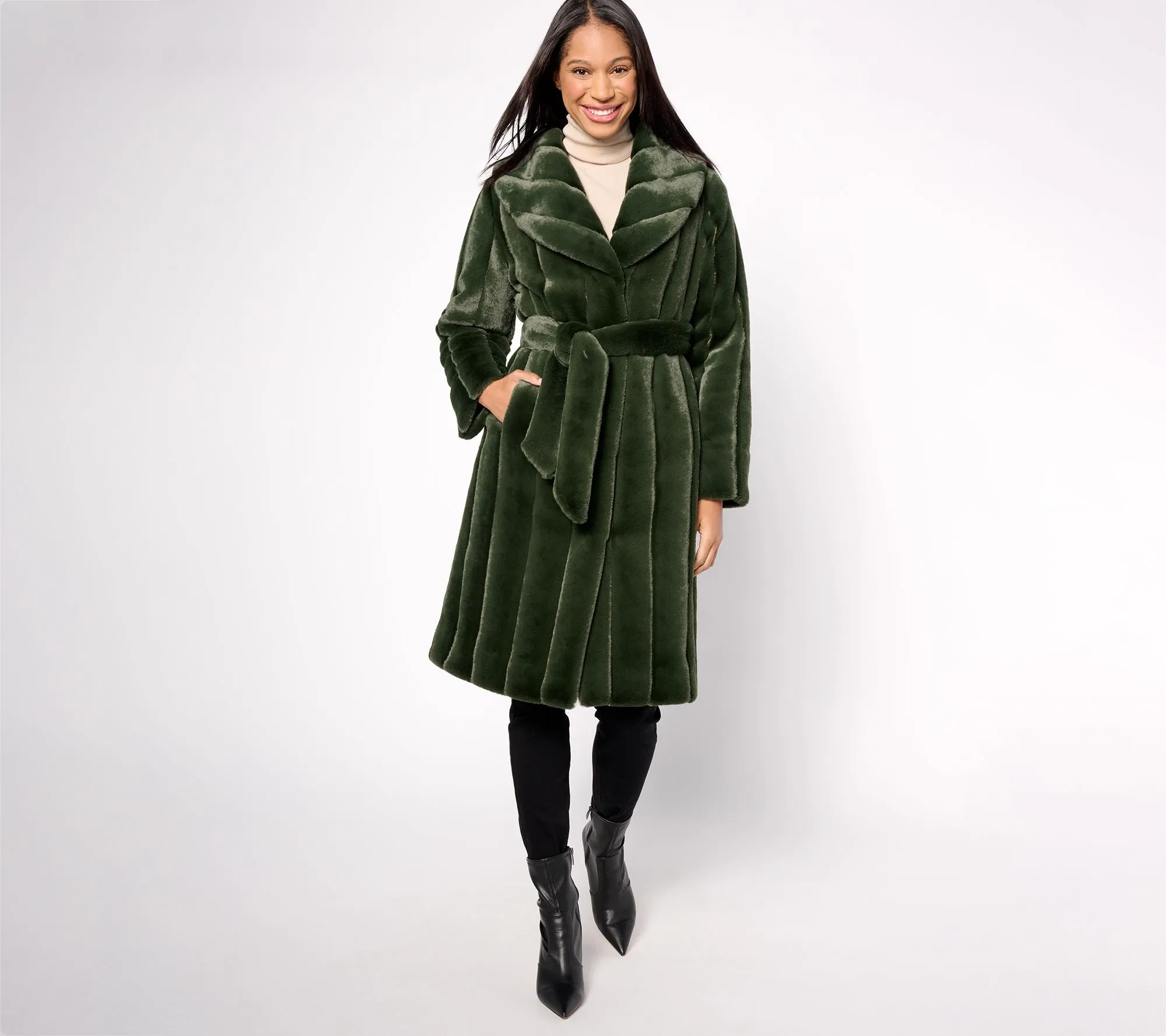 "As Is" Dennis Basso Faux Mink Coat with Shawl Collar