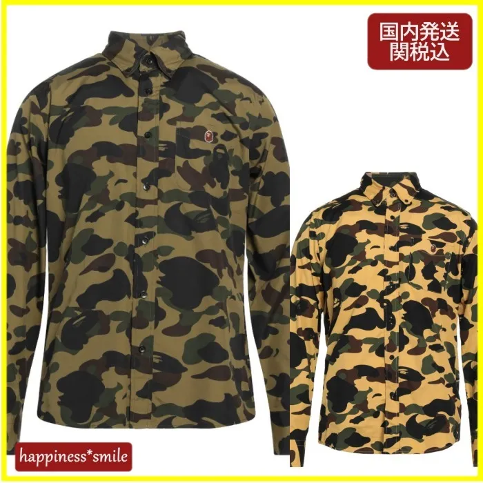 A BATHING APE  |Camouflage Long Sleeves Logo Shirts