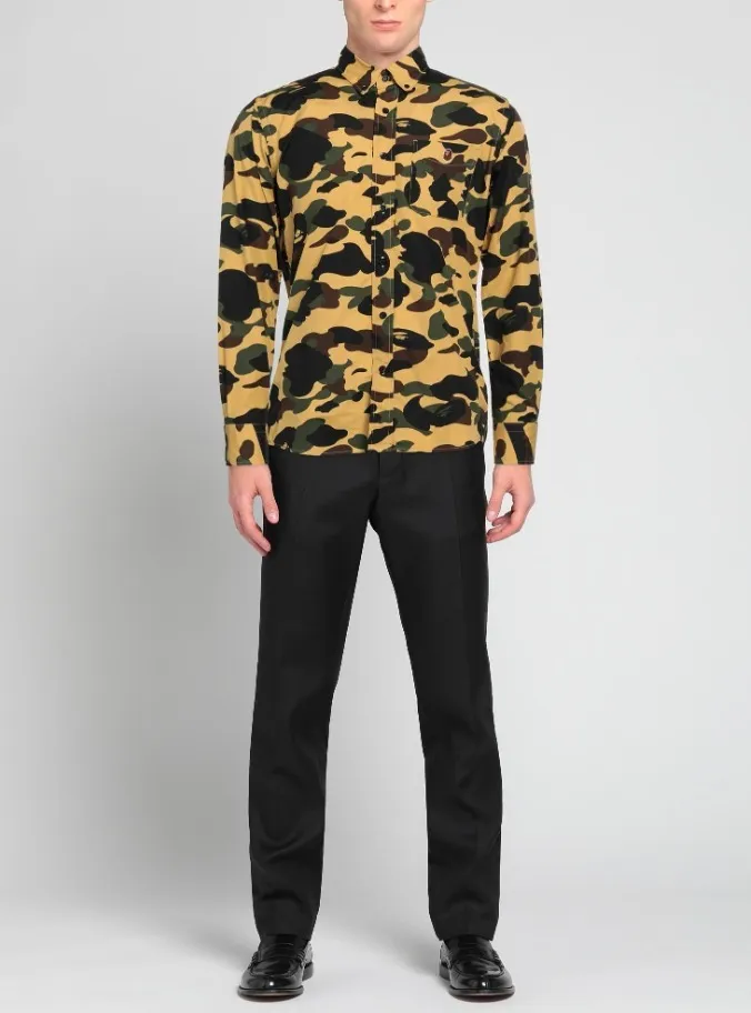 A BATHING APE  |Camouflage Long Sleeves Logo Shirts