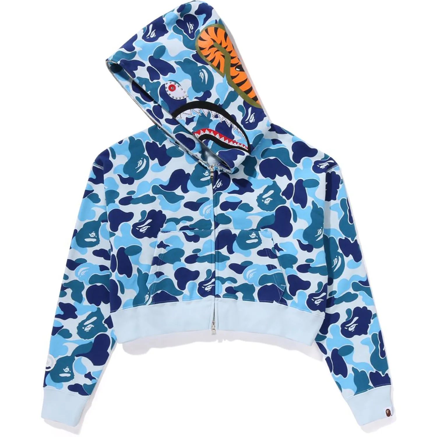 ABC CAMO CRYSTAL STONE SHARK CROPPED FULL ZIP HOODIE LADIES