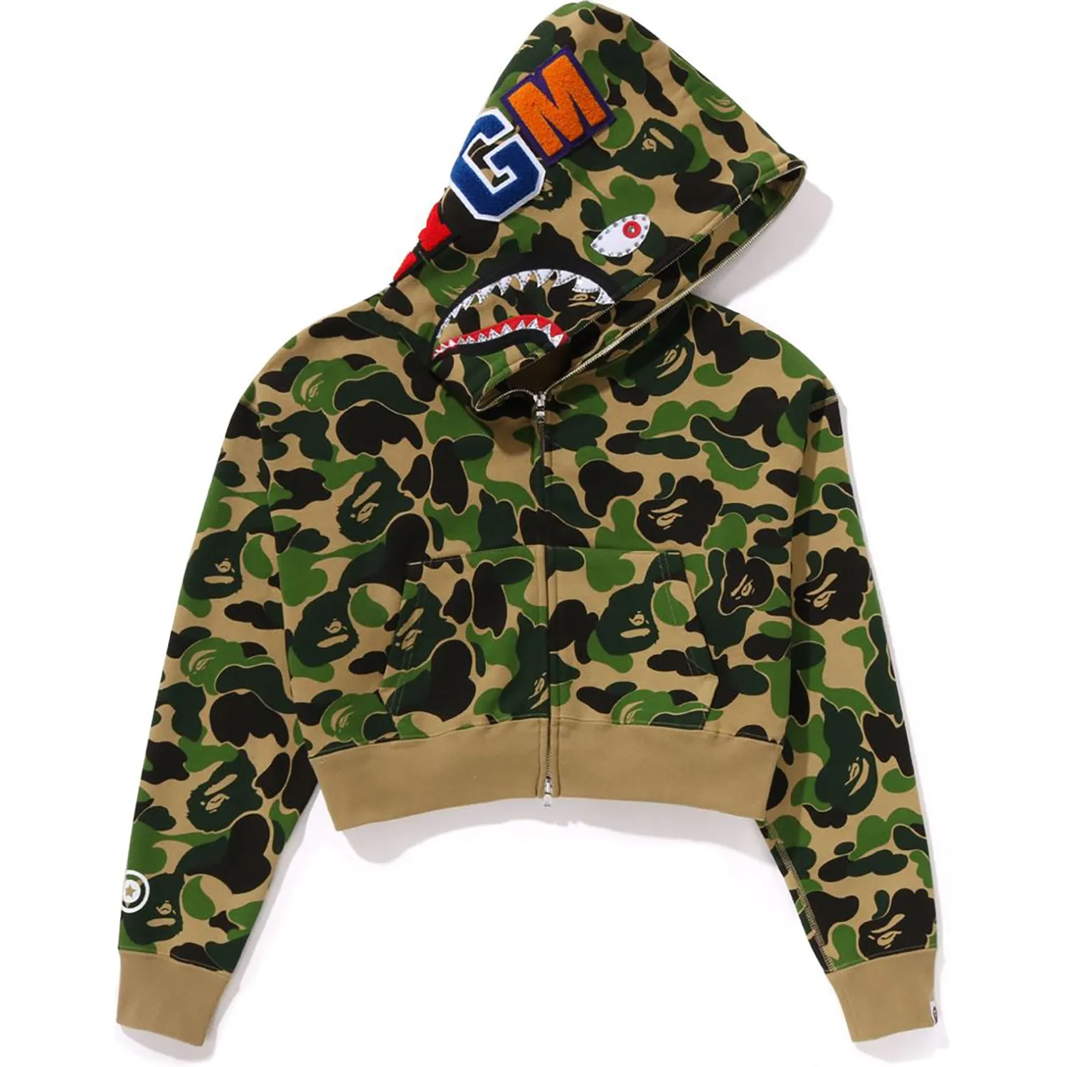 ABC CAMO CRYSTAL STONE SHARK CROPPED FULL ZIP HOODIE LADIES