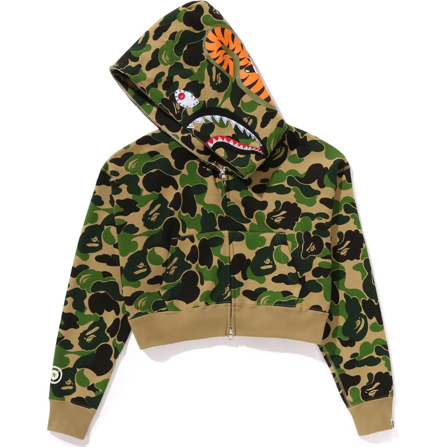 ABC CAMO CRYSTAL STONE SHARK CROPPED FULL ZIP HOODIE LADIES