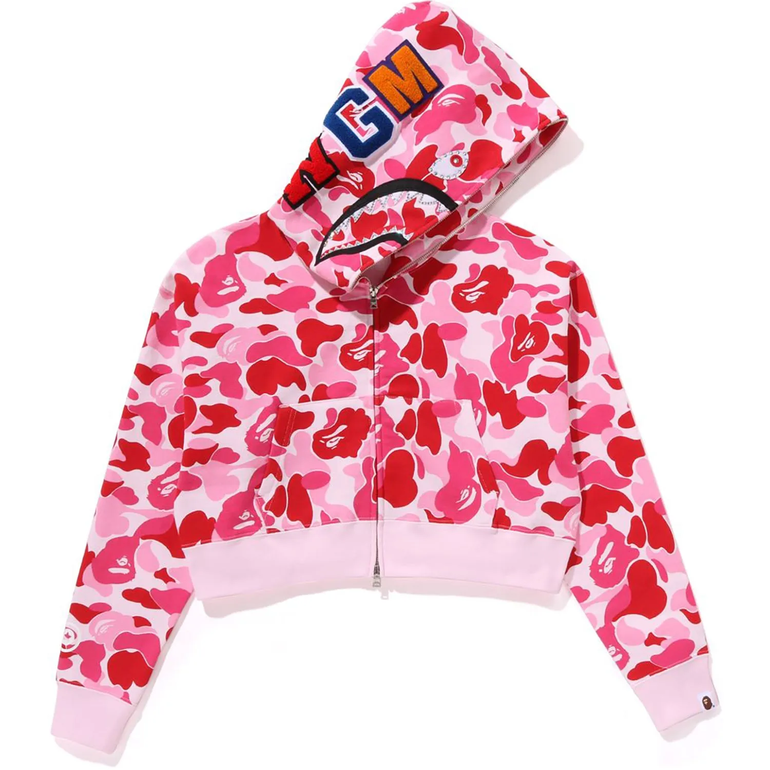 ABC CAMO CRYSTAL STONE SHARK CROPPED FULL ZIP HOODIE LADIES