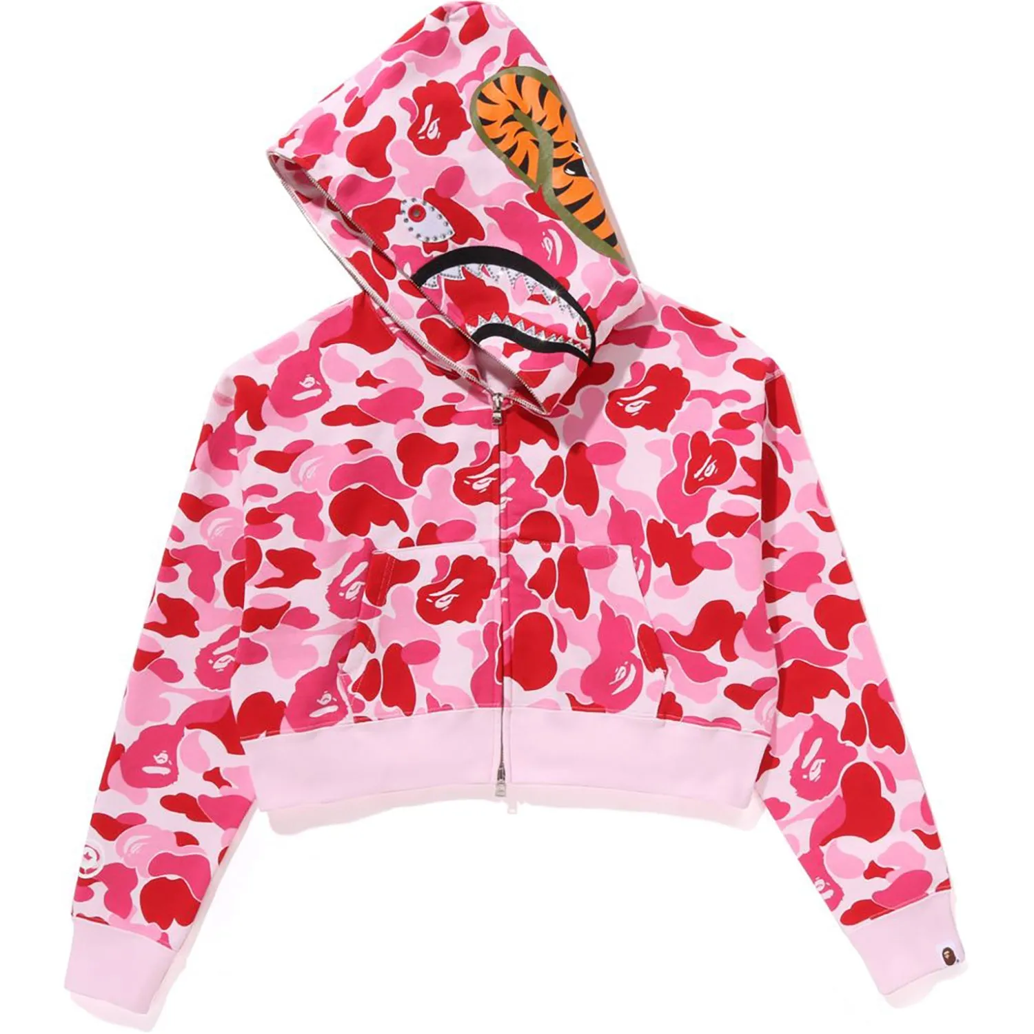 ABC CAMO CRYSTAL STONE SHARK CROPPED FULL ZIP HOODIE LADIES