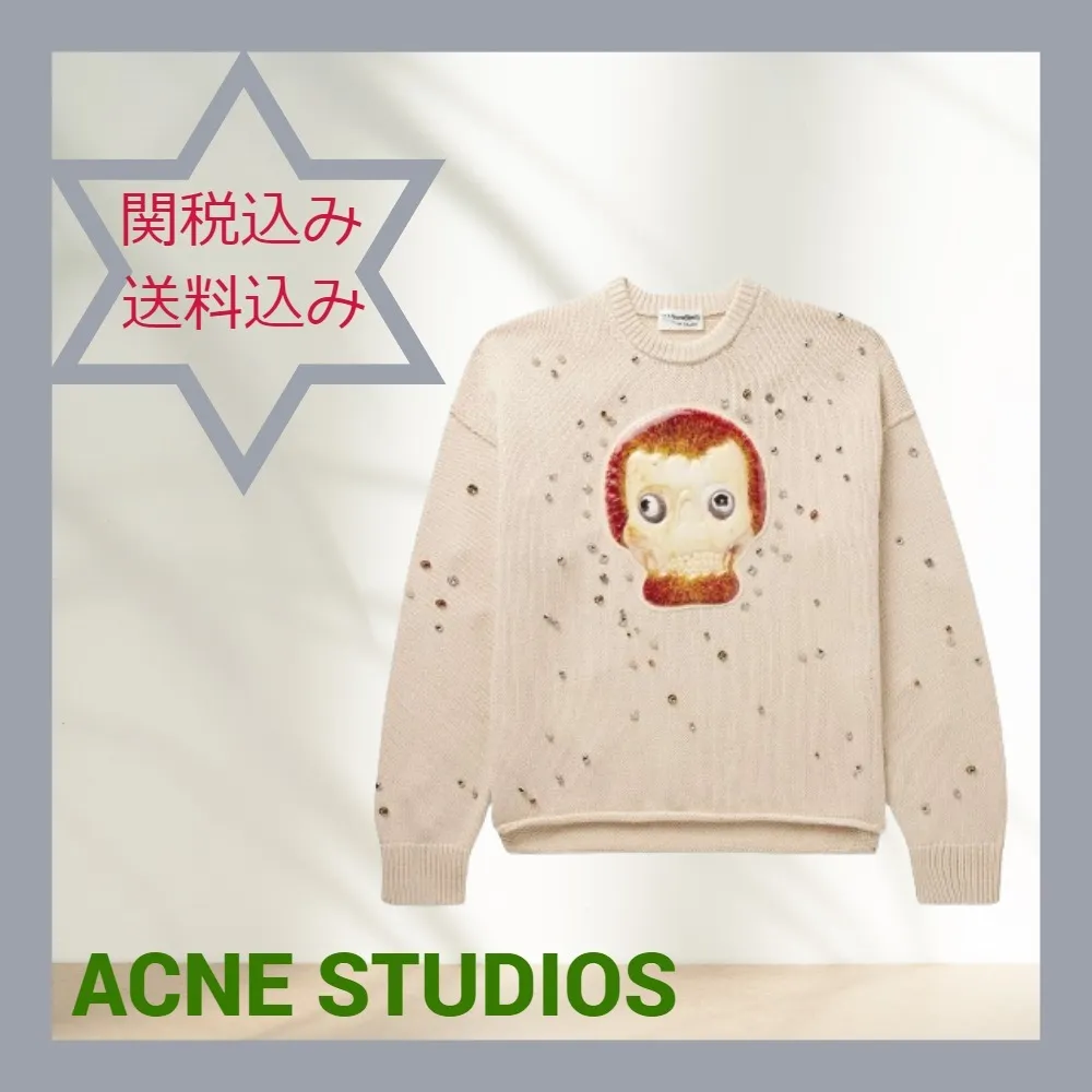 Acne Studios  |Crew Neck Studded Collaboration Long Sleeves Cotton