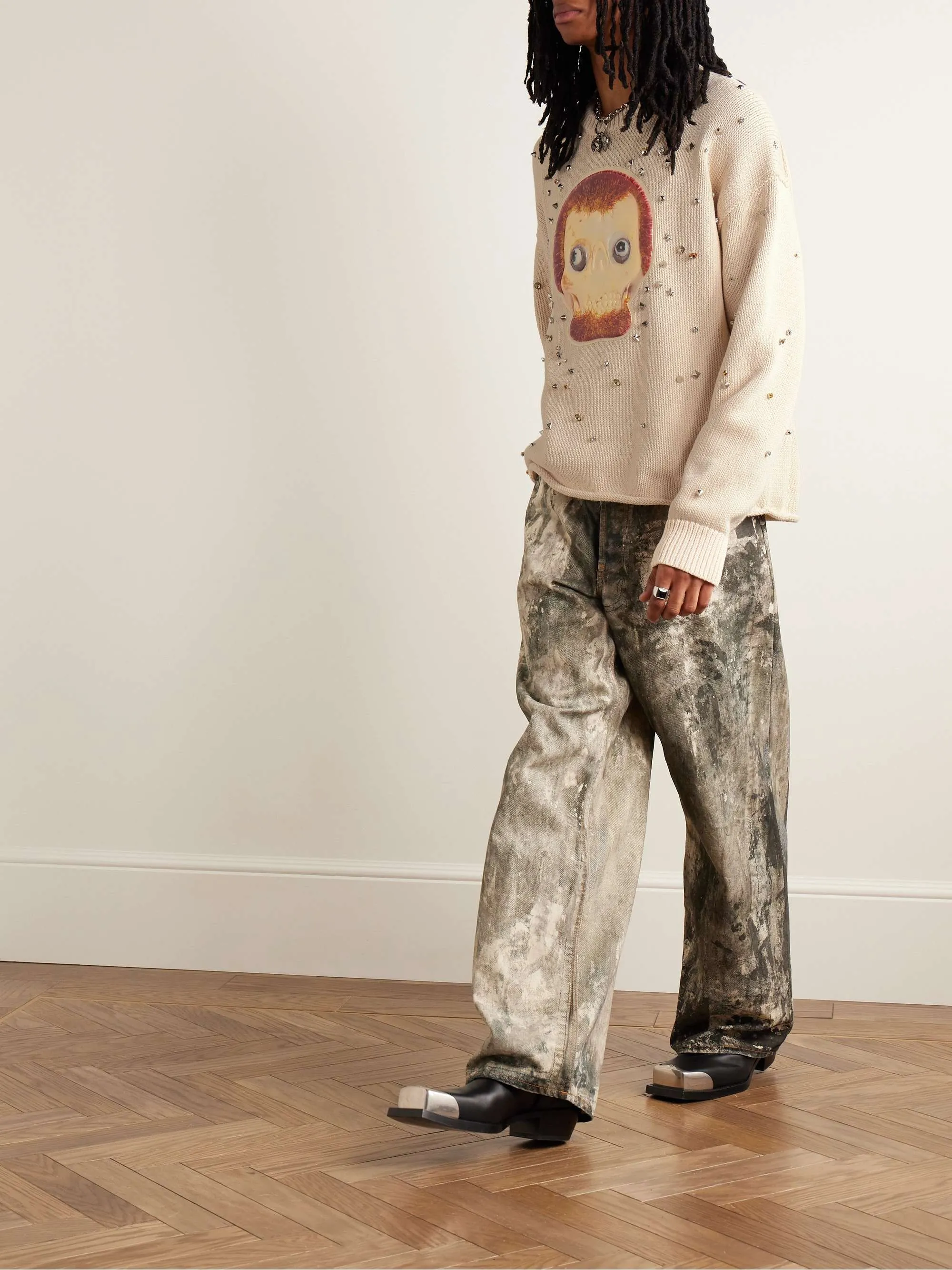 Acne Studios  |Crew Neck Studded Collaboration Long Sleeves Cotton