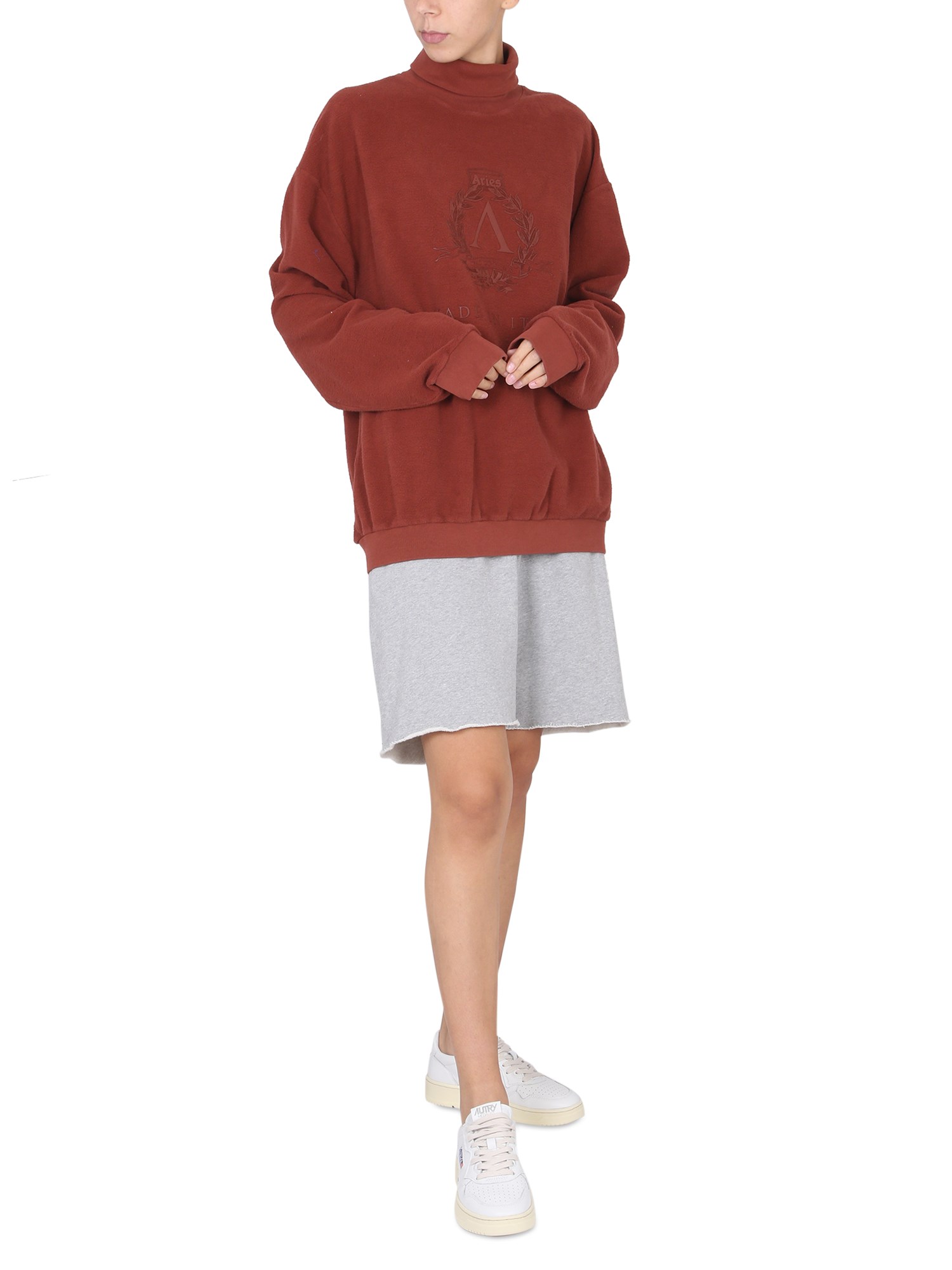 ARIES    COTTON TURTLENECK SWEATSHIRT WITH LOGO EMBROIDERY