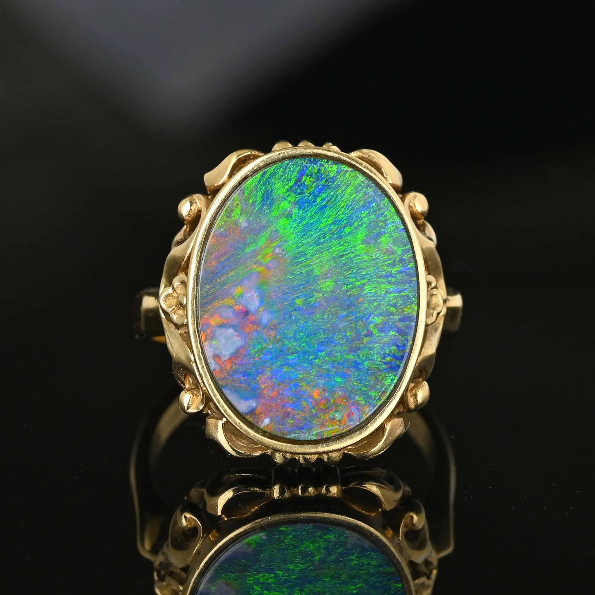 Australian Blue Lagoon Boulder Opal Ring in 14K Gold