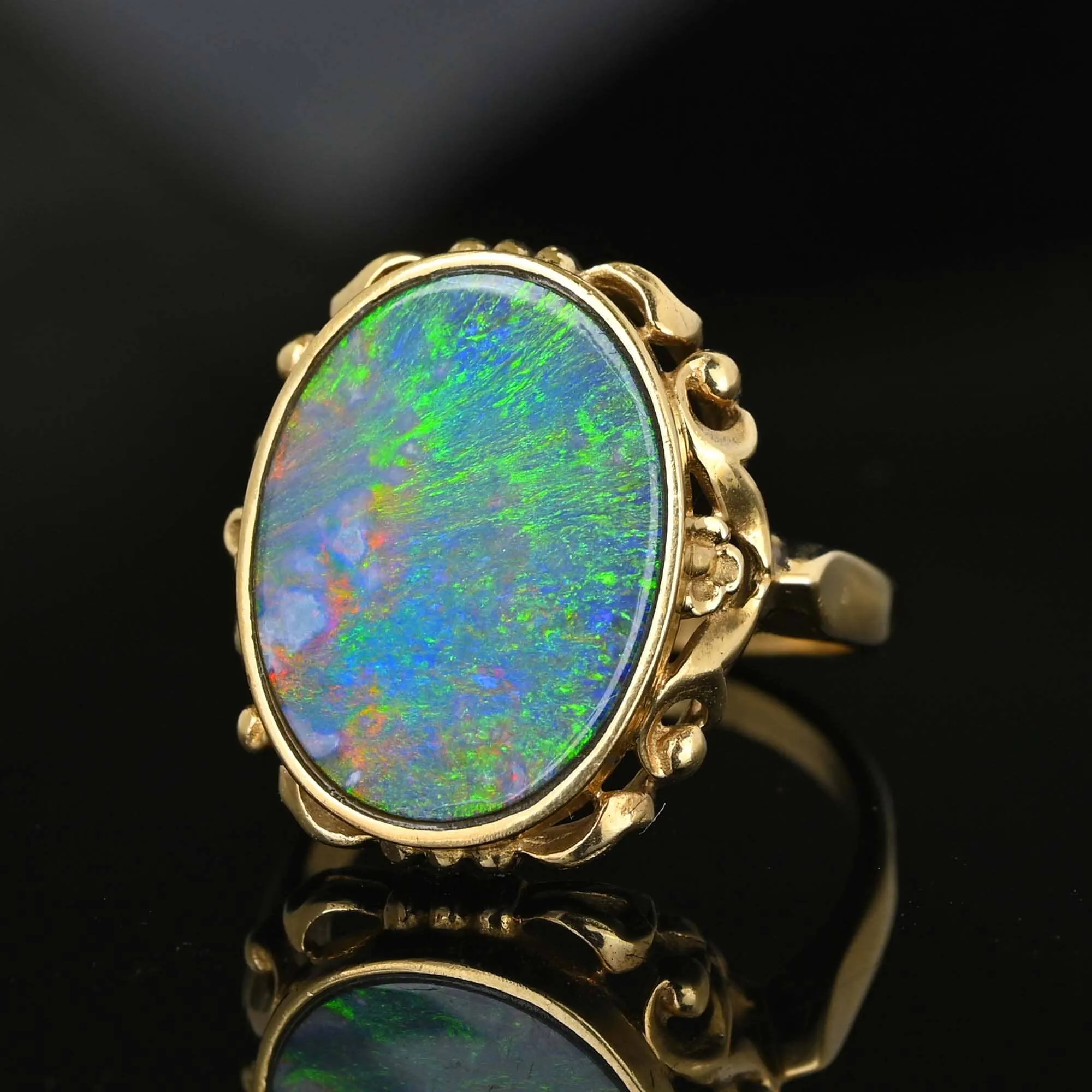 Australian Blue Lagoon Boulder Opal Ring in 14K Gold