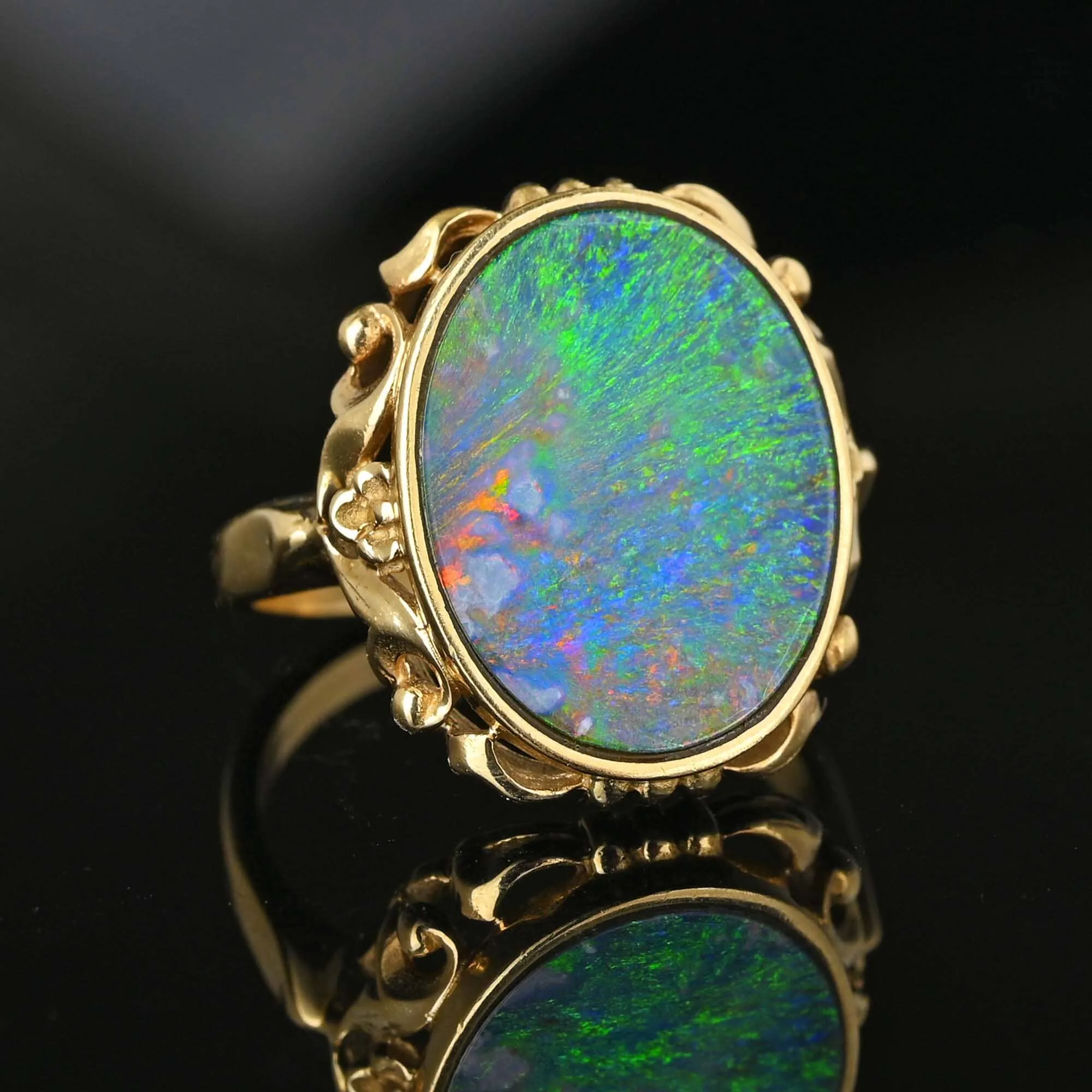 Australian Blue Lagoon Boulder Opal Ring in 14K Gold