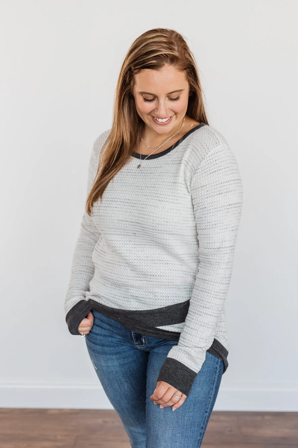 Autumn Days Are Here To Stay Waffle Knit Top- Ivory