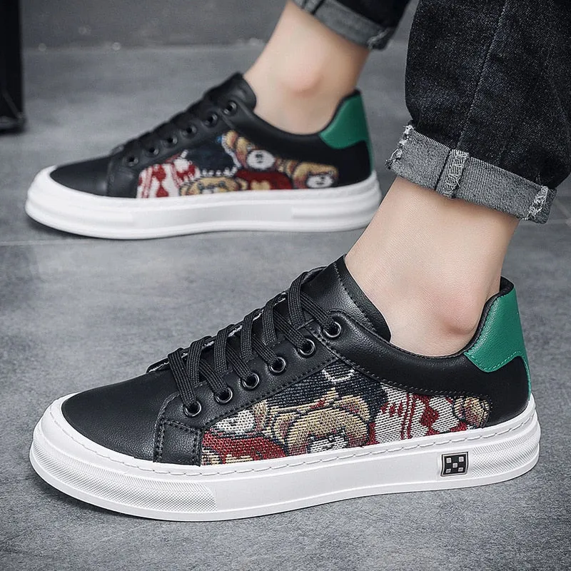 Autumn Printed Pattern Patchwork Breathable Lace-Up Casual Shoes for Men