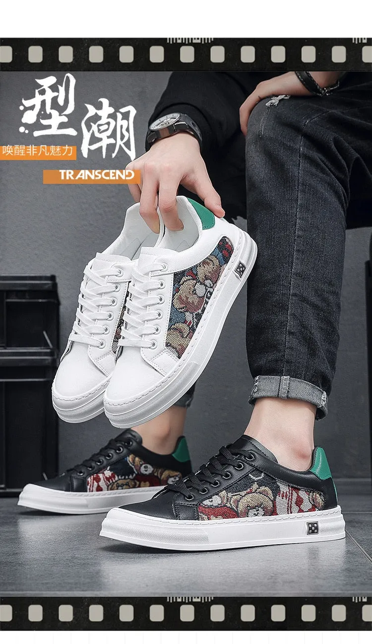 Autumn Printed Pattern Patchwork Breathable Lace-Up Casual Shoes for Men