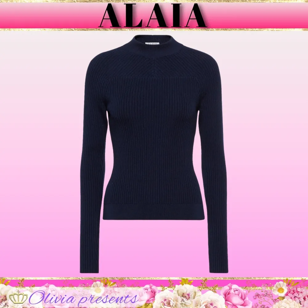 Azzedine Alaia  |Wool Rib Long Sleeves Plain High-Neck V-neck & Crew neck