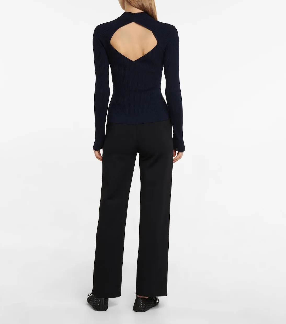 Azzedine Alaia  |Wool Rib Long Sleeves Plain High-Neck V-neck & Crew neck