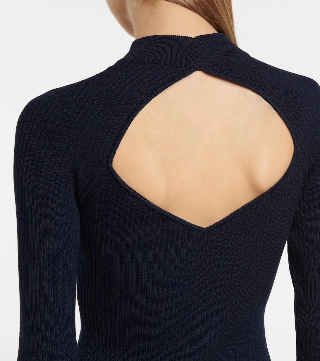 Azzedine Alaia  |Wool Rib Long Sleeves Plain High-Neck V-neck & Crew neck