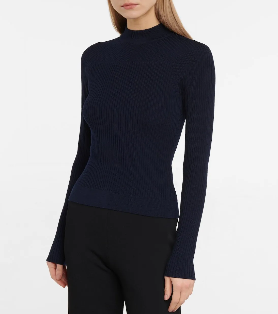 Azzedine Alaia  |Wool Rib Long Sleeves Plain High-Neck V-neck & Crew neck