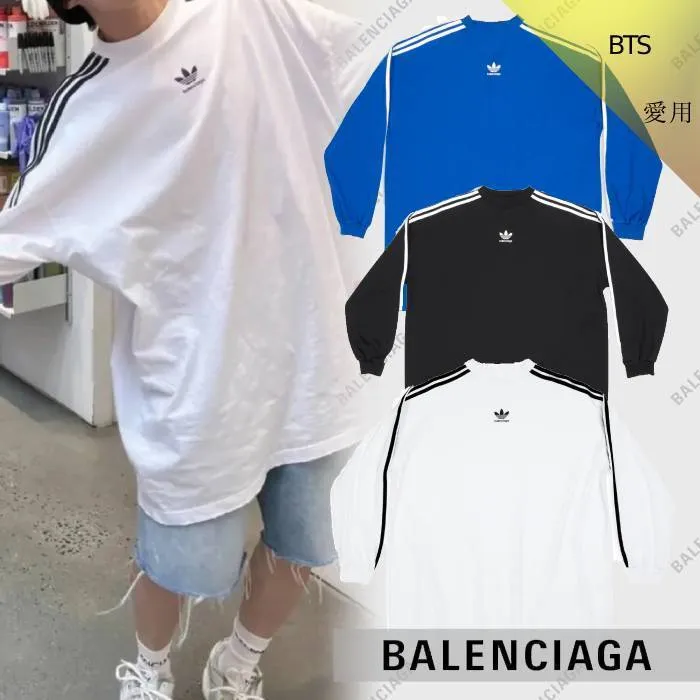 BALENCIAGA  |Crew Neck Pullovers Stripes Unisex Street Style