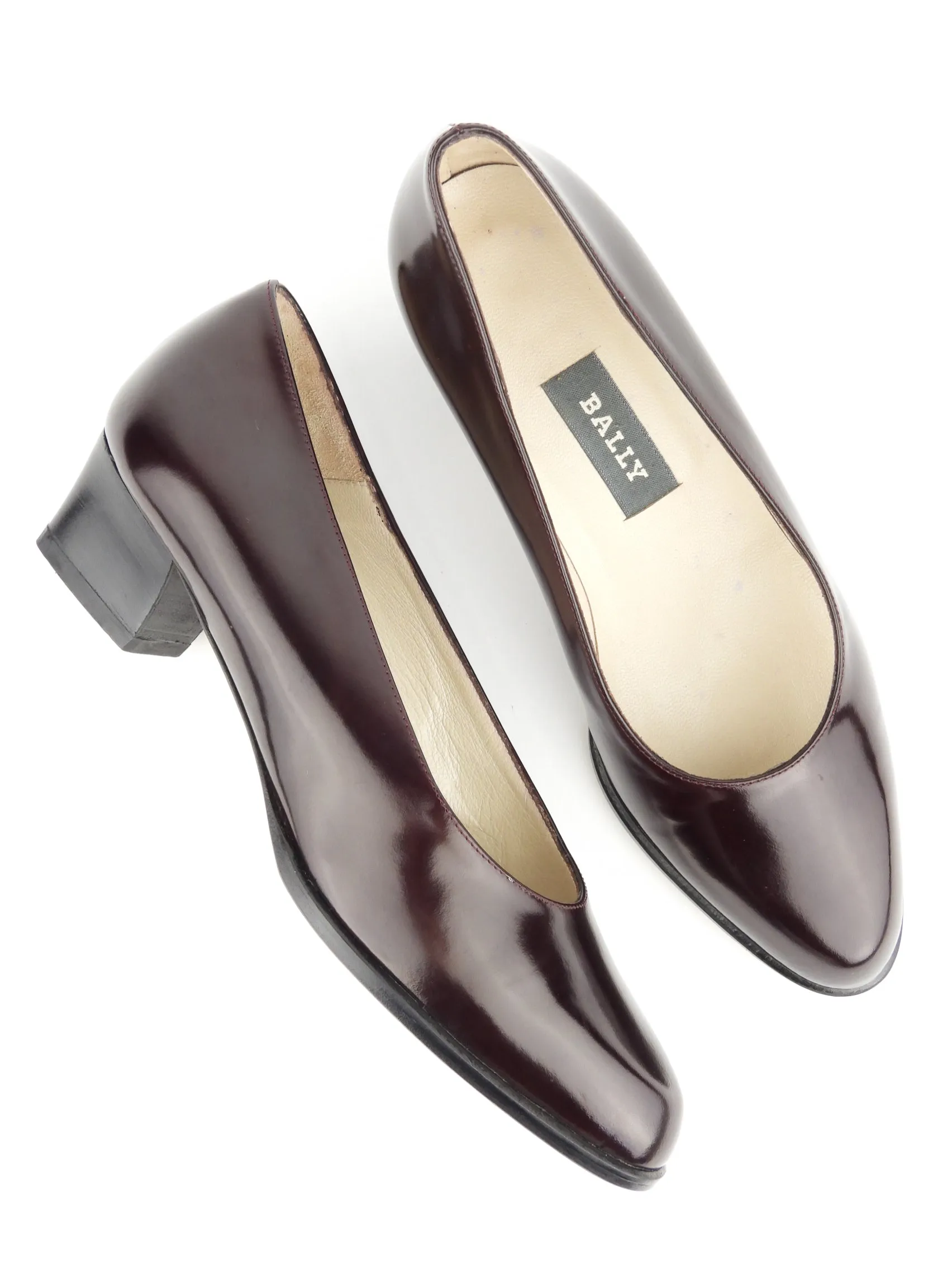 Bally Dark Brown Shiny Leather Block Heel Court Shoes - 36