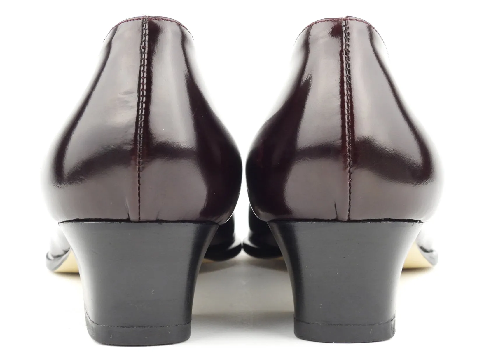 Bally Dark Brown Shiny Leather Block Heel Court Shoes - 36