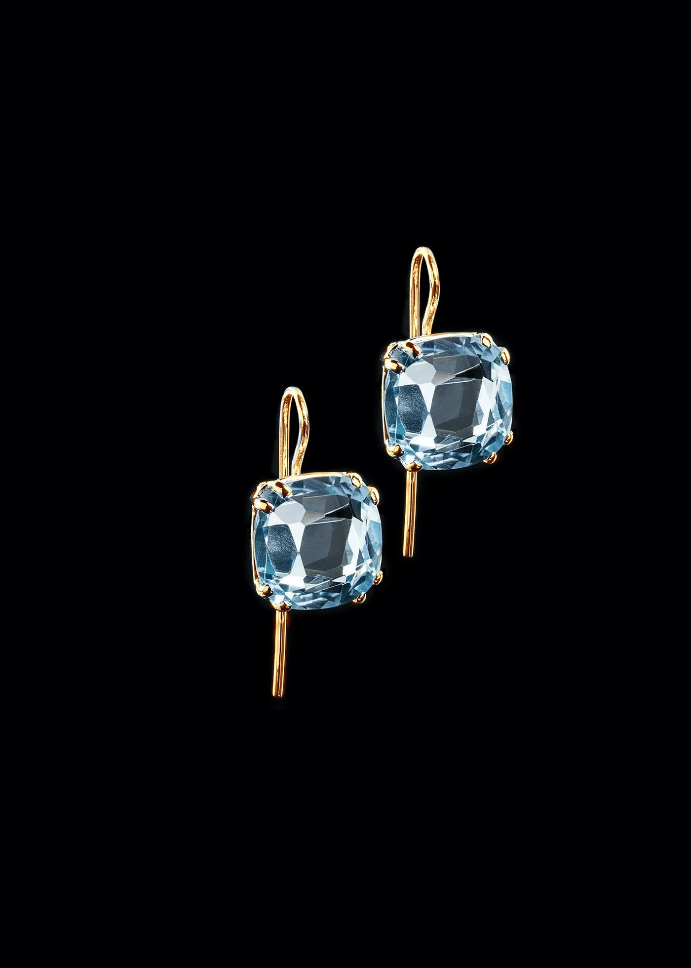 Blue Topaz 14K Yellow Gold Earrings, 12MM Cushion Cut