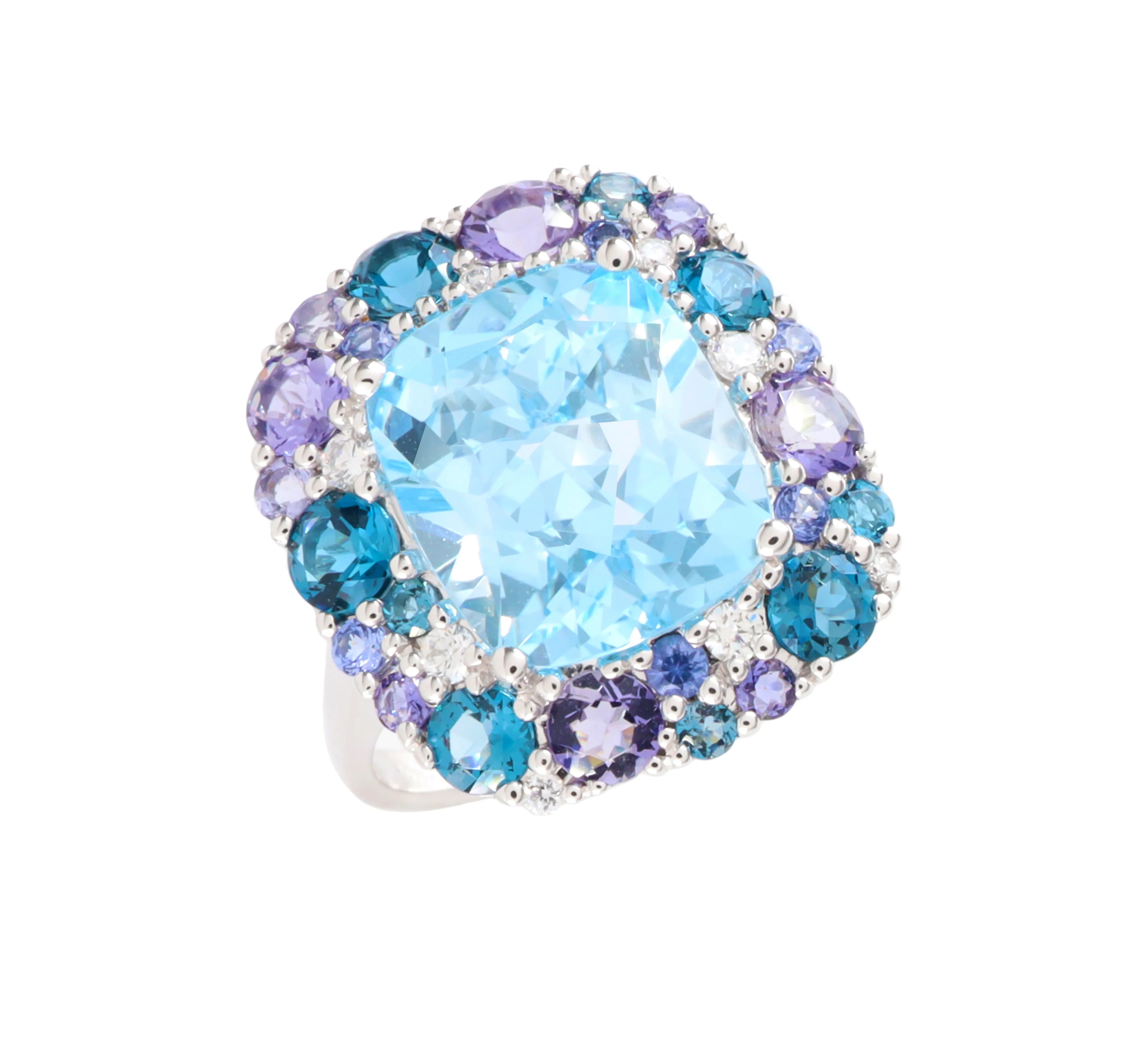 Blue Topaz, Iolite, Sapphire and Diamond Dress Ring