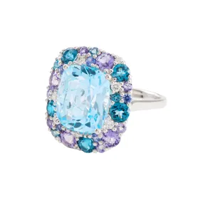 Blue Topaz, Iolite, Sapphire and Diamond Dress Ring