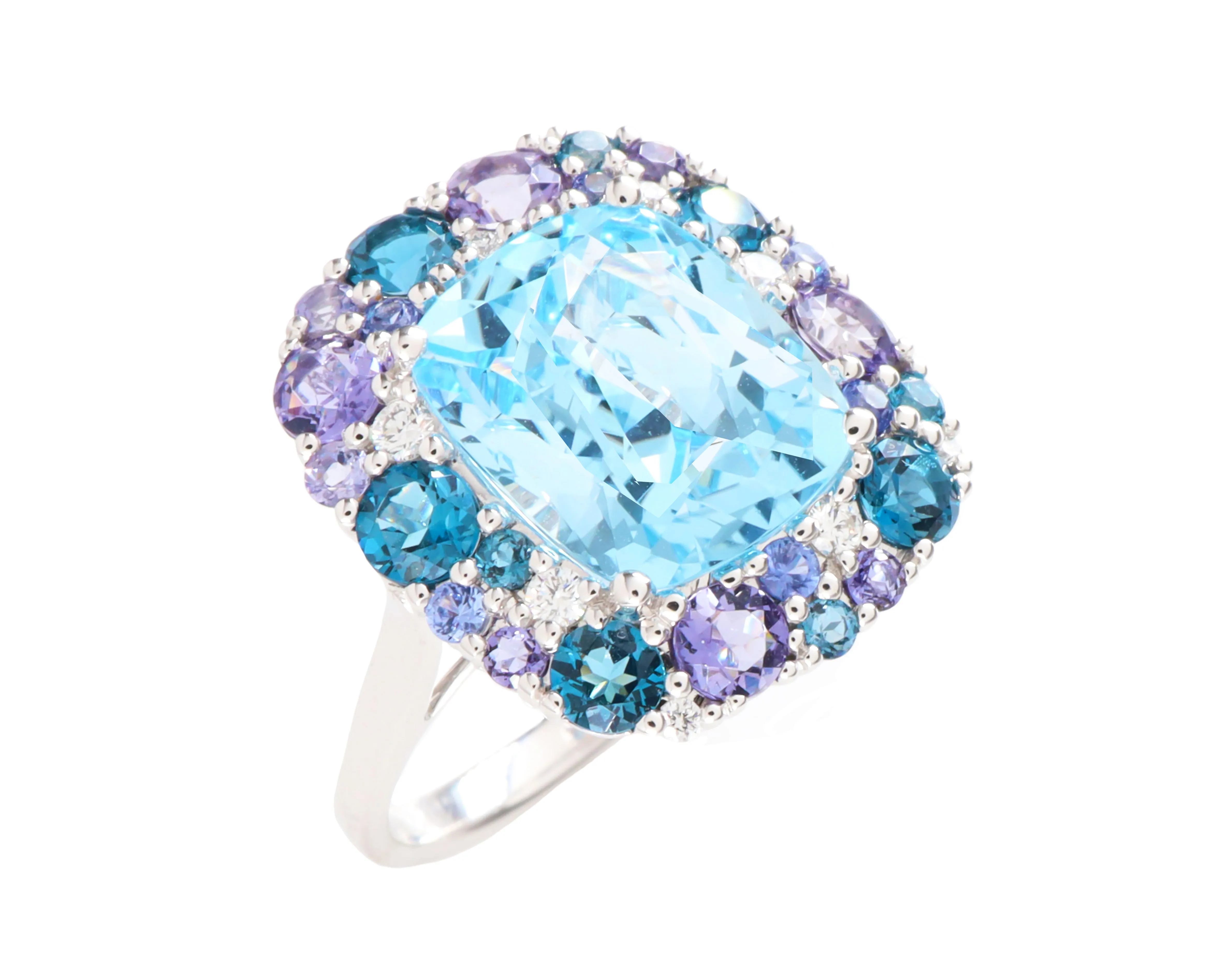 Blue Topaz, Iolite, Sapphire and Diamond Dress Ring