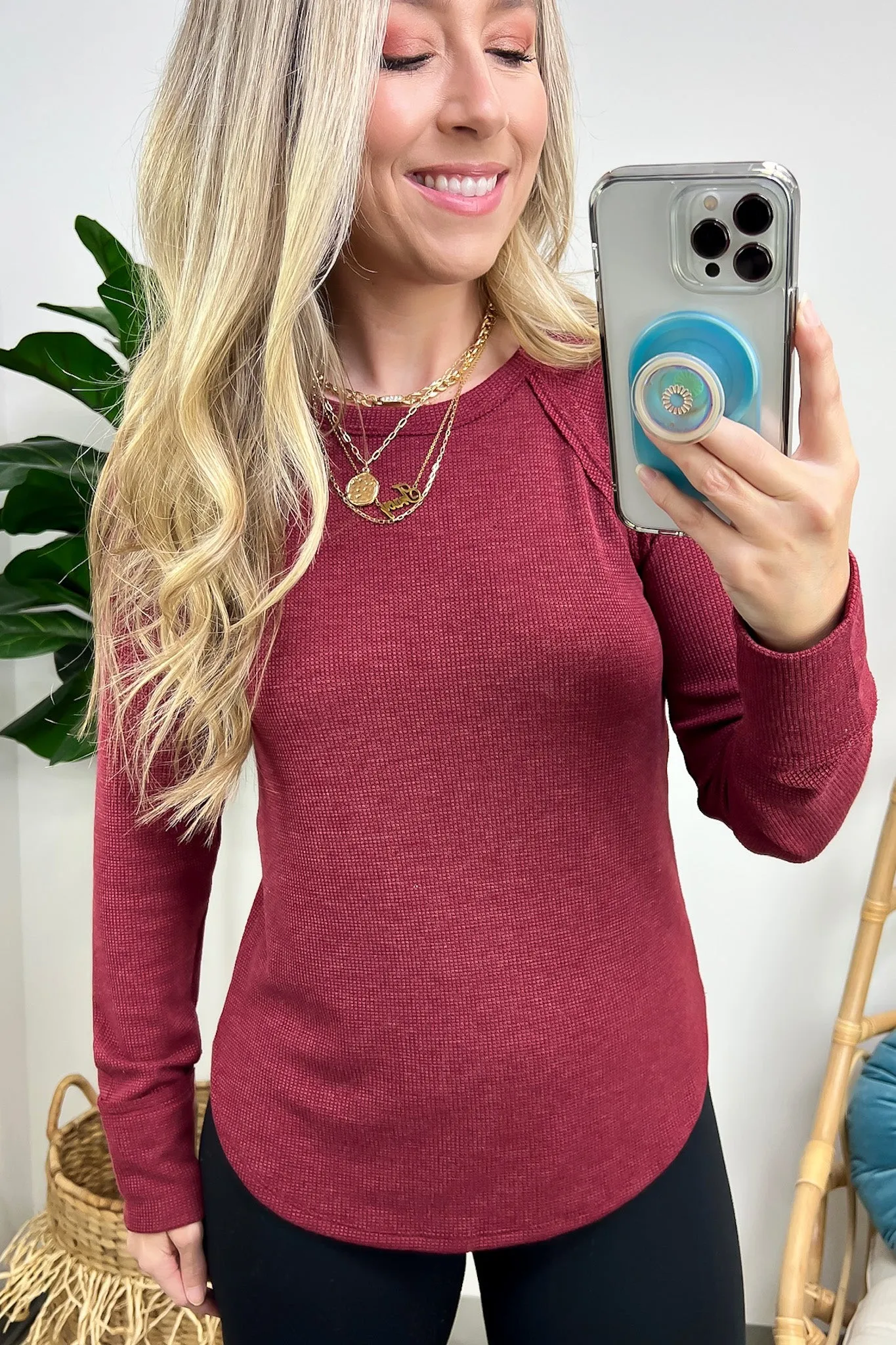 Briallyn Waffle Knit Raglan Top - FINAL SALE