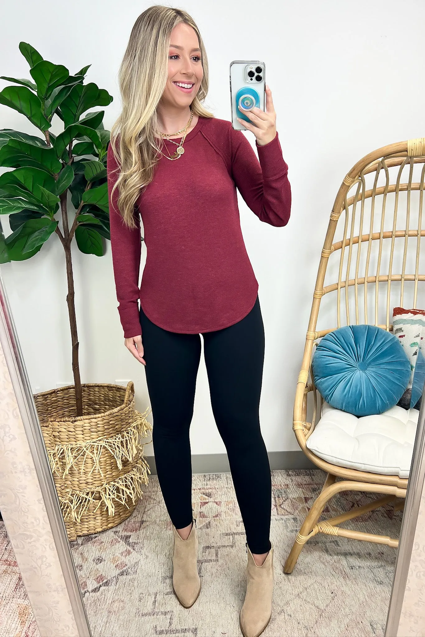 Briallyn Waffle Knit Raglan Top - FINAL SALE