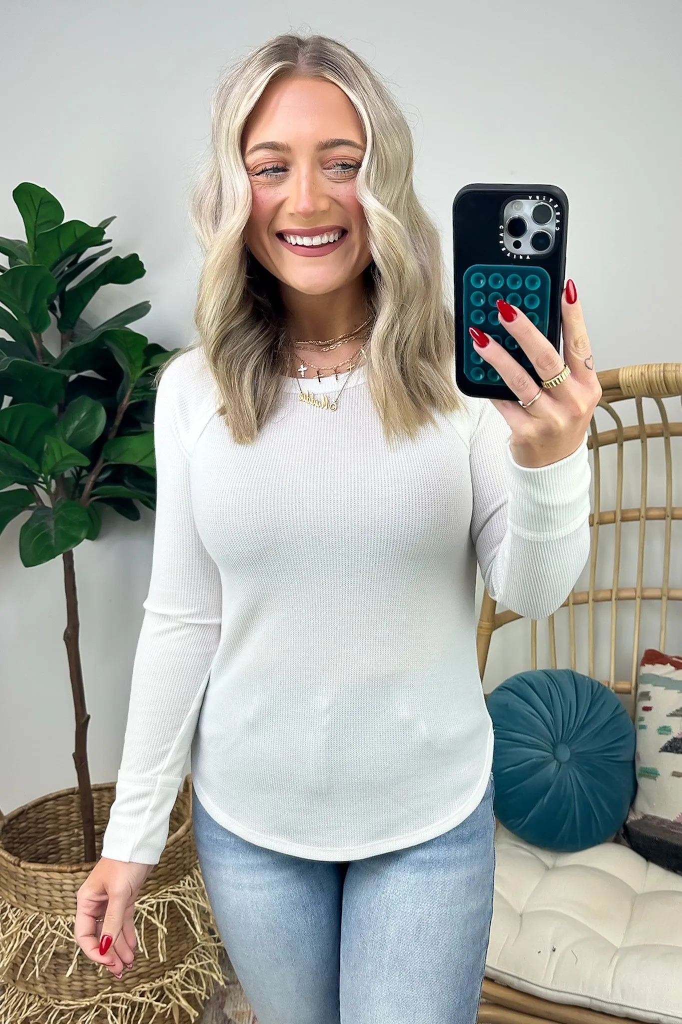 Briallyn Waffle Knit Raglan Top - FINAL SALE