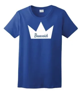 Brunswick Women’s T-Shirt Bowling Shirt 100% Ultra Cotton Royal Blue White