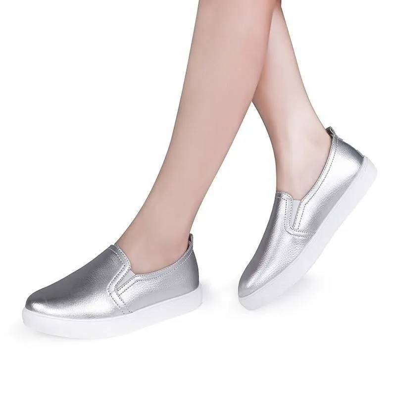 Casual Split Leather Flat Slip On Round Toe Loafers Shoes for Women