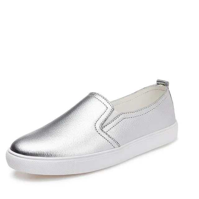 Casual Split Leather Flat Slip On Round Toe Loafers Shoes for Women