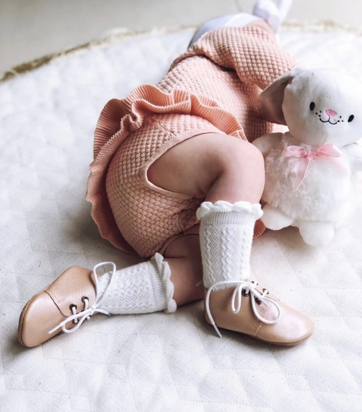 CHAIN KNEE HIGH SOCKS: white or dusty pink 0-1Y, 1-2Y, 2-4Y