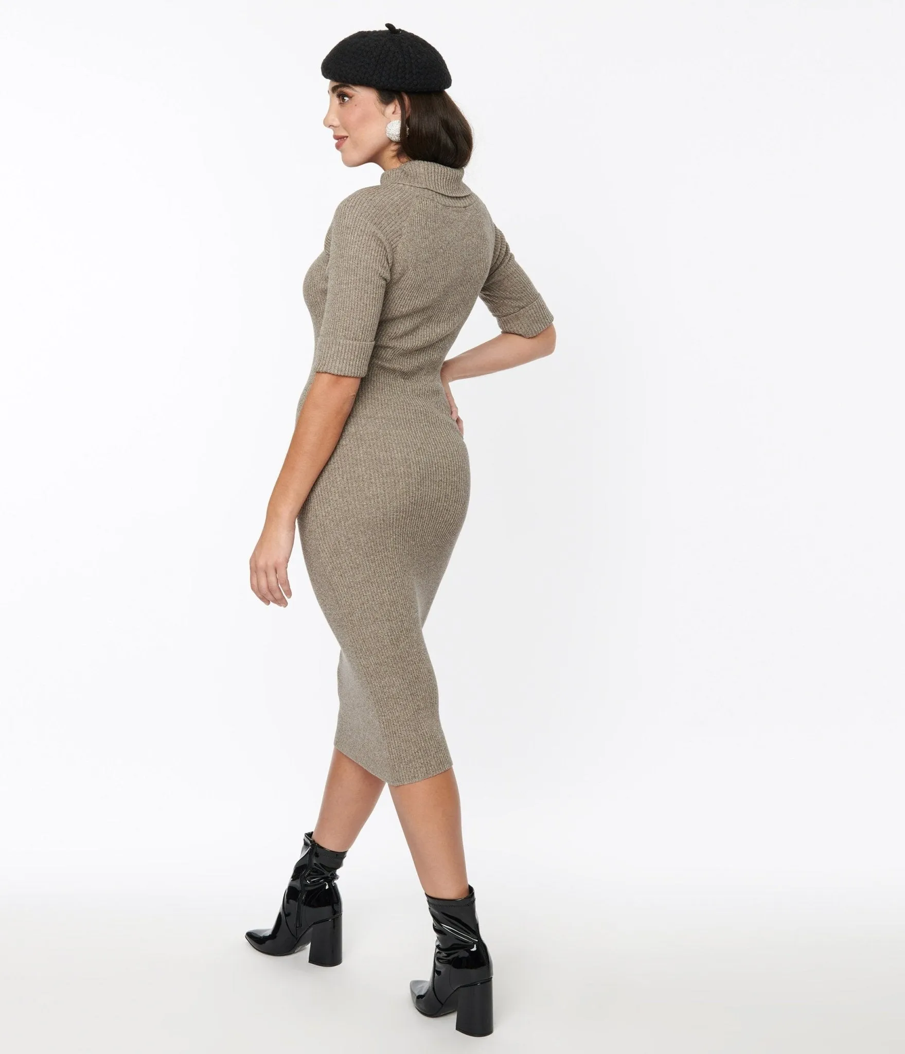 Collectif Taupe Marl Knit Midi Bodycon Dress