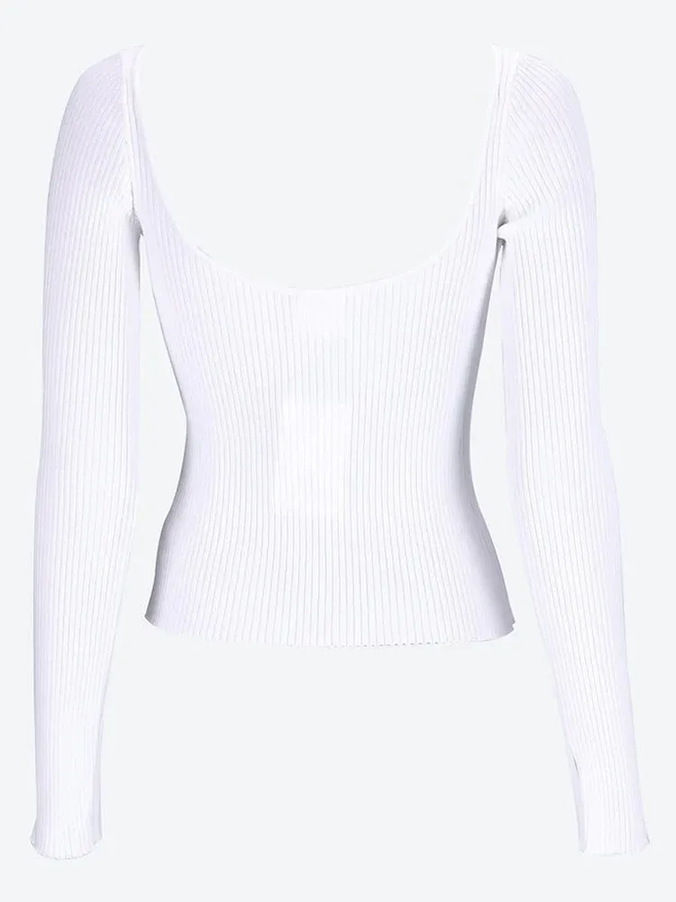 Courreges  |Long Sleeves Plain Logo V-neck & Crew neck