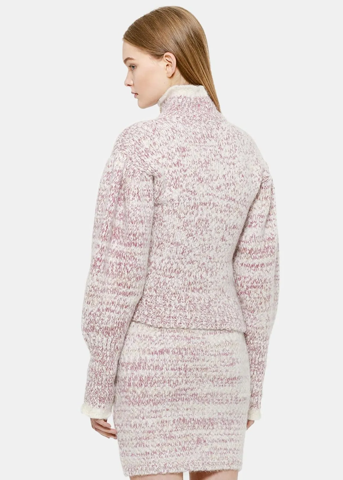 Cropped Turtleneck Sweater - Pink Melange