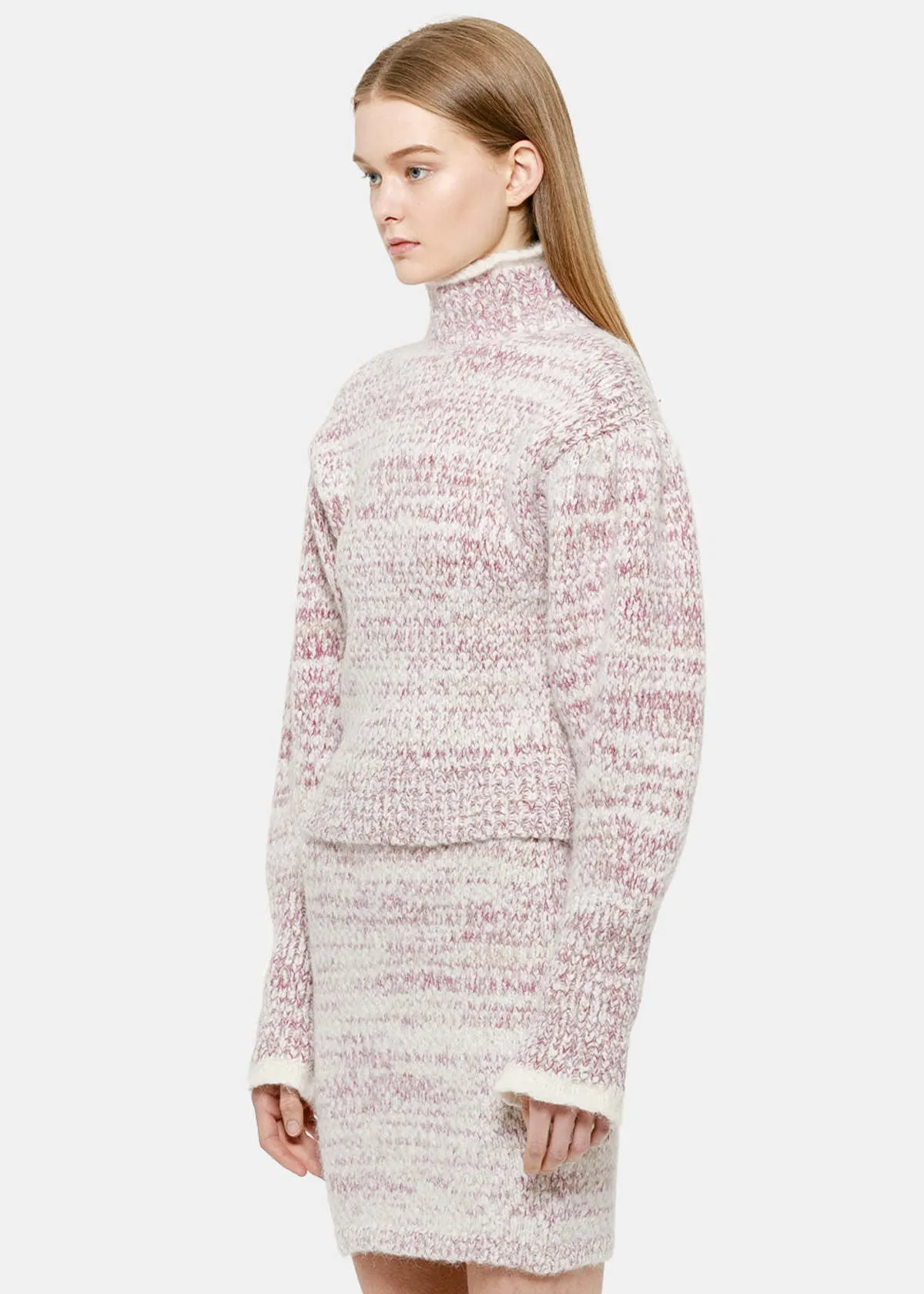 Cropped Turtleneck Sweater - Pink Melange