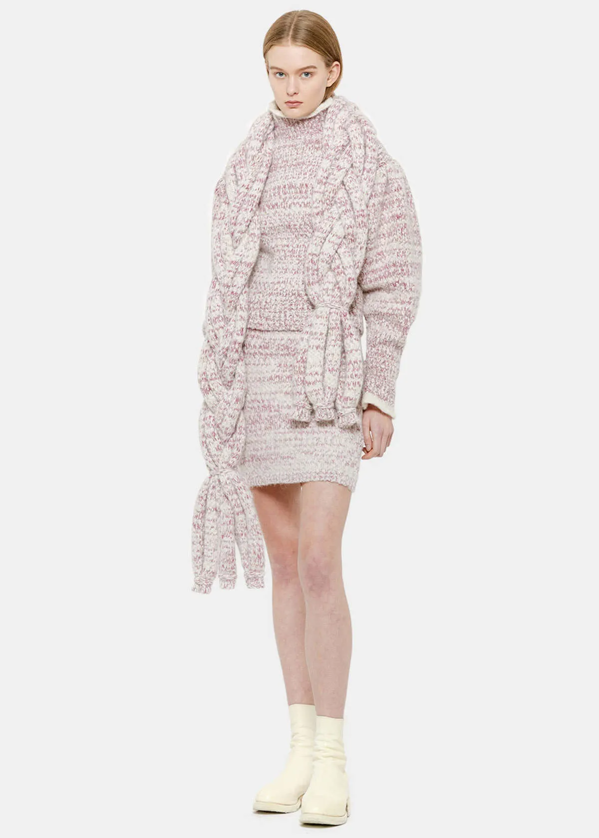 Cropped Turtleneck Sweater - Pink Melange