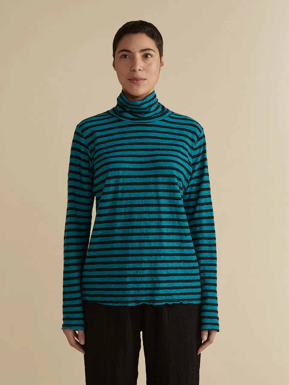 Cut Loose Black/Natural Stripe Turtleneck Top