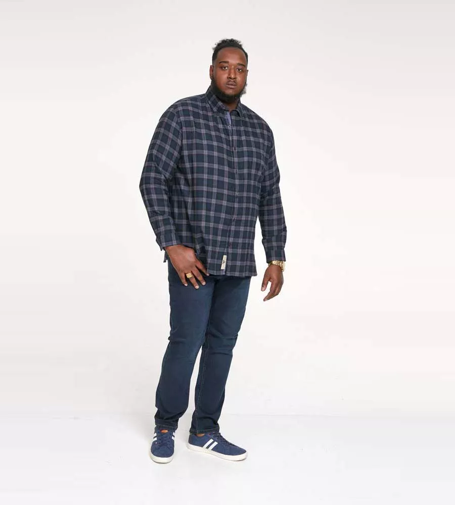 D555 Big Mens Navy Flannel Check Shirt With Long Sleeves (LUTON)