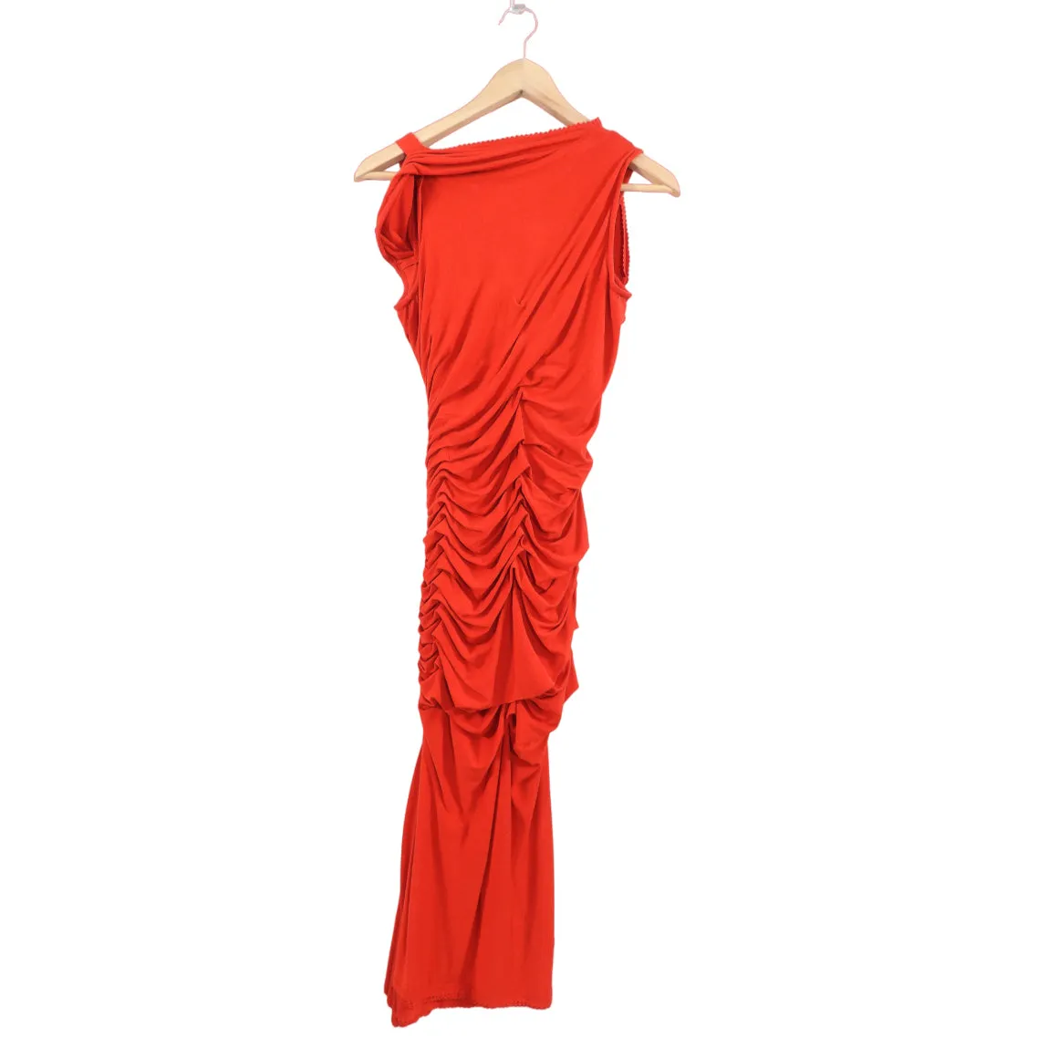 Donna Karan Vintage Red Jersey Ruched Dress - S (4)