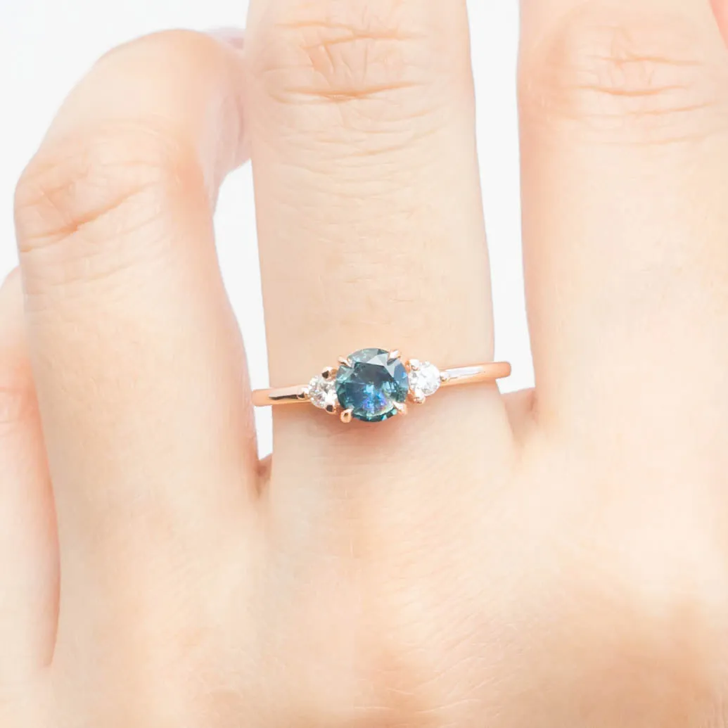 Emilie Ring - 0.66ct Blue-Green Montana Sapphire, 14k Rose Gold (One of a kind)