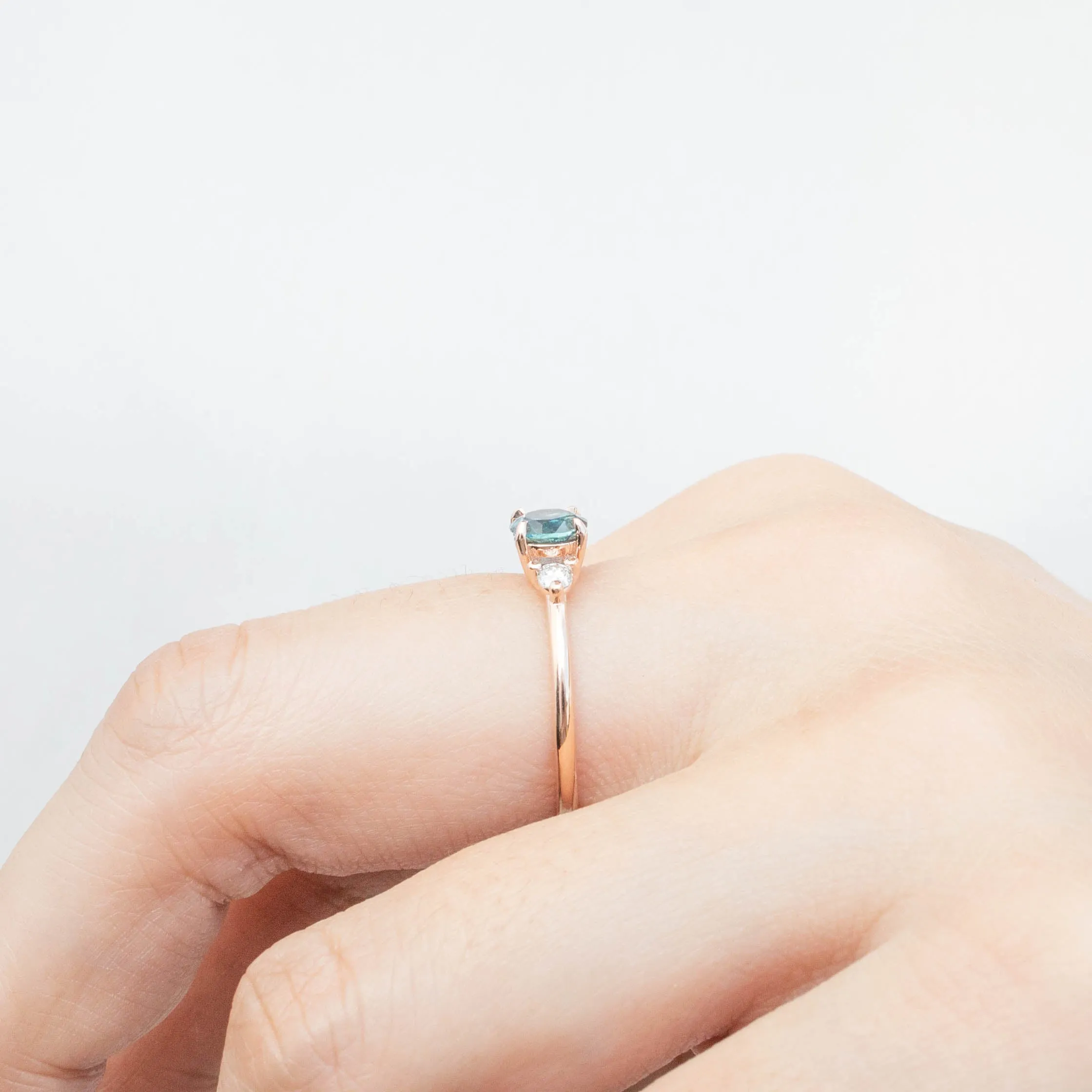 Emilie Ring - 0.66ct Blue-Green Montana Sapphire, 14k Rose Gold (One of a kind)