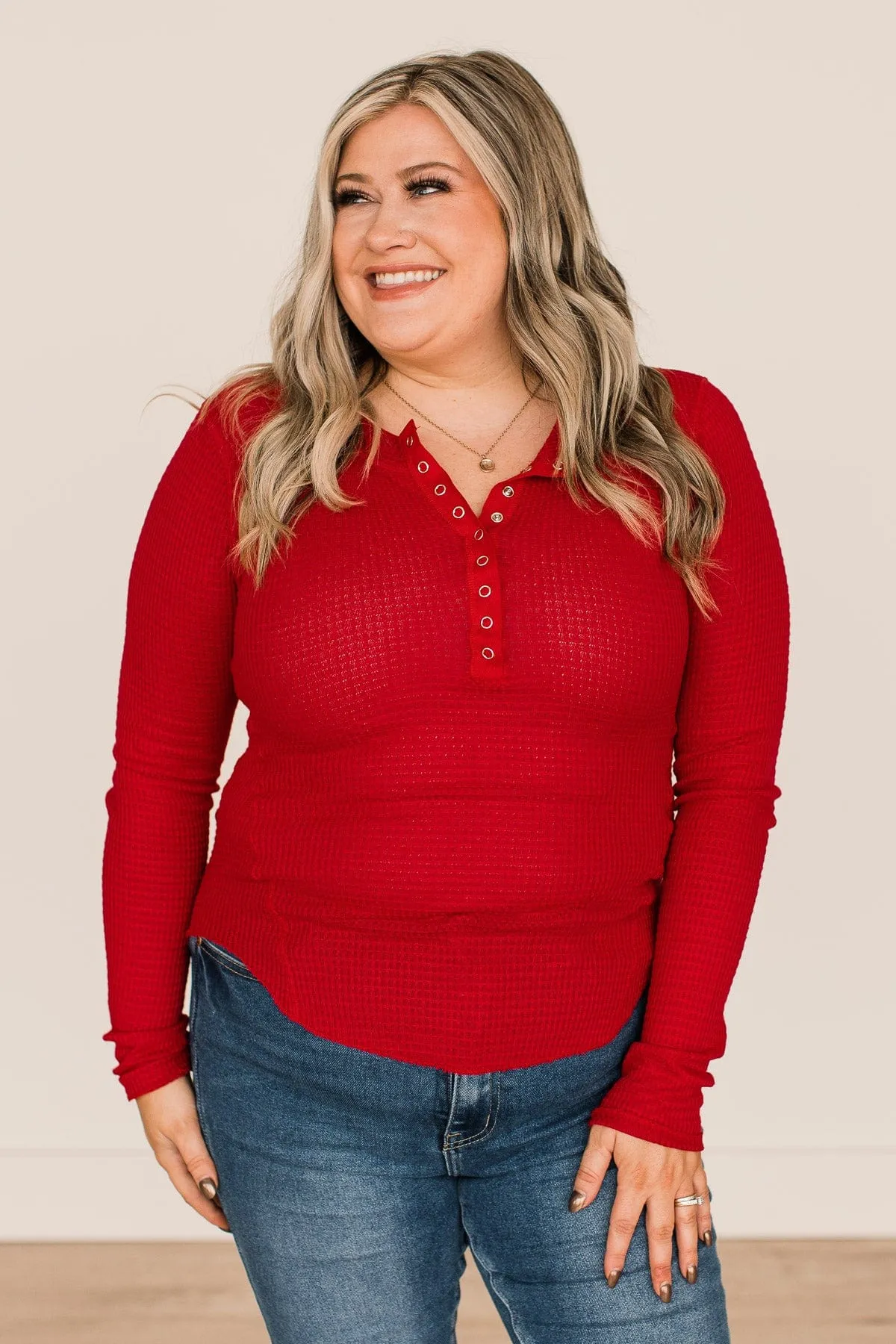 Endless Compliments Waffle Knit Top- Ruby Red